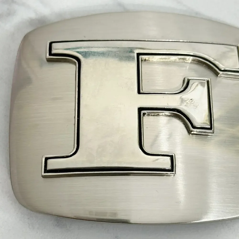 F Letter Initial Monogram Silver Tone Belt Buckle